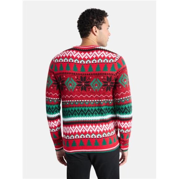 Men’s Christmas Cow Sweater with Drink Pocket Holiday Long Sleeve Ugly Sweater - Picture 3 of 6